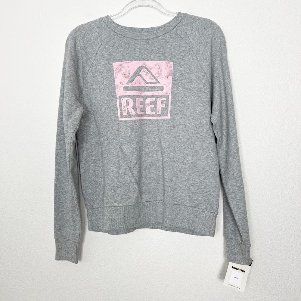 Reef Gray Pink Logo Graphic Crewneck Sweatshirt Pullover Womens Small
